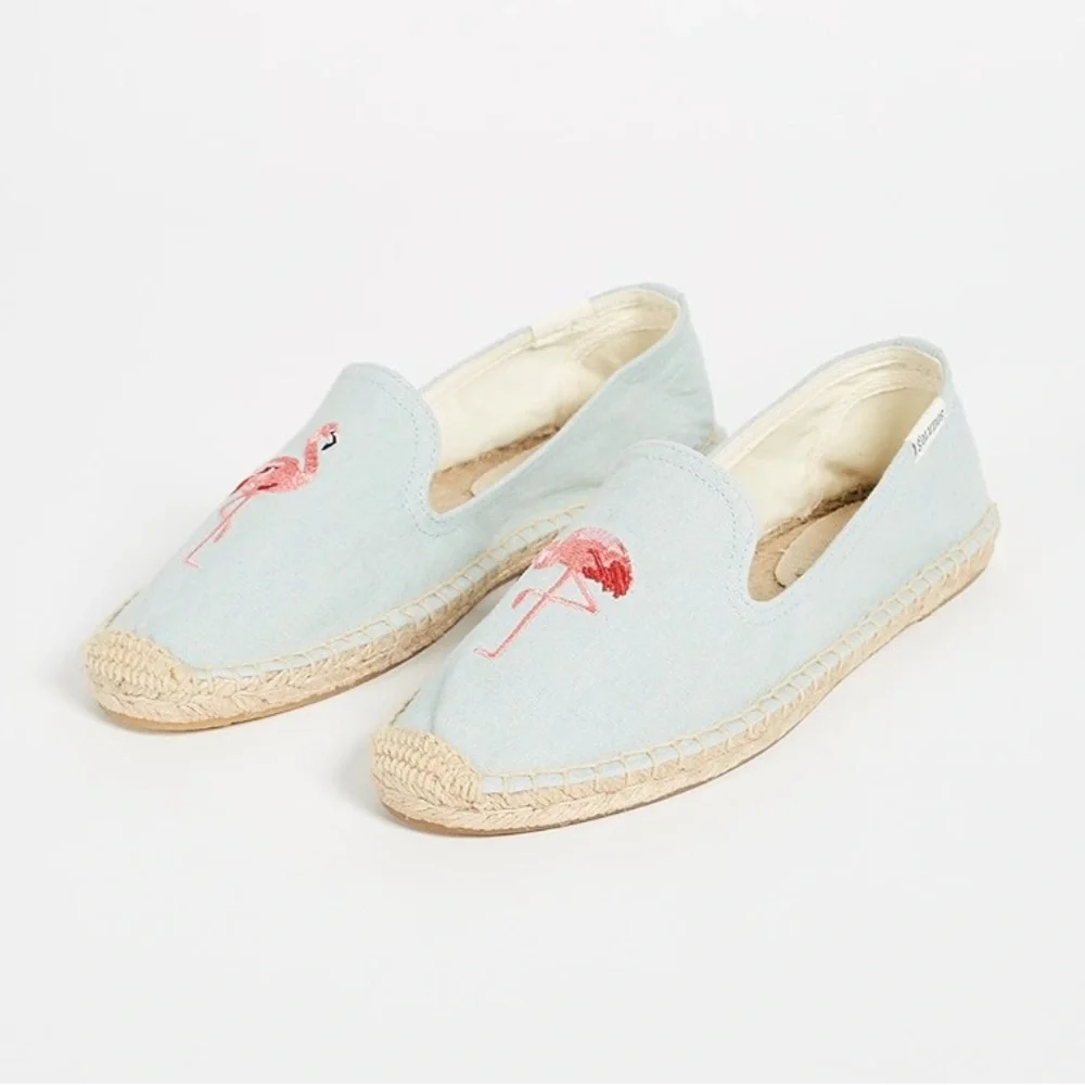 Anthropologie Soludos Espadrilles Canvas Loafers Blue Flamingo Slipper Size 7